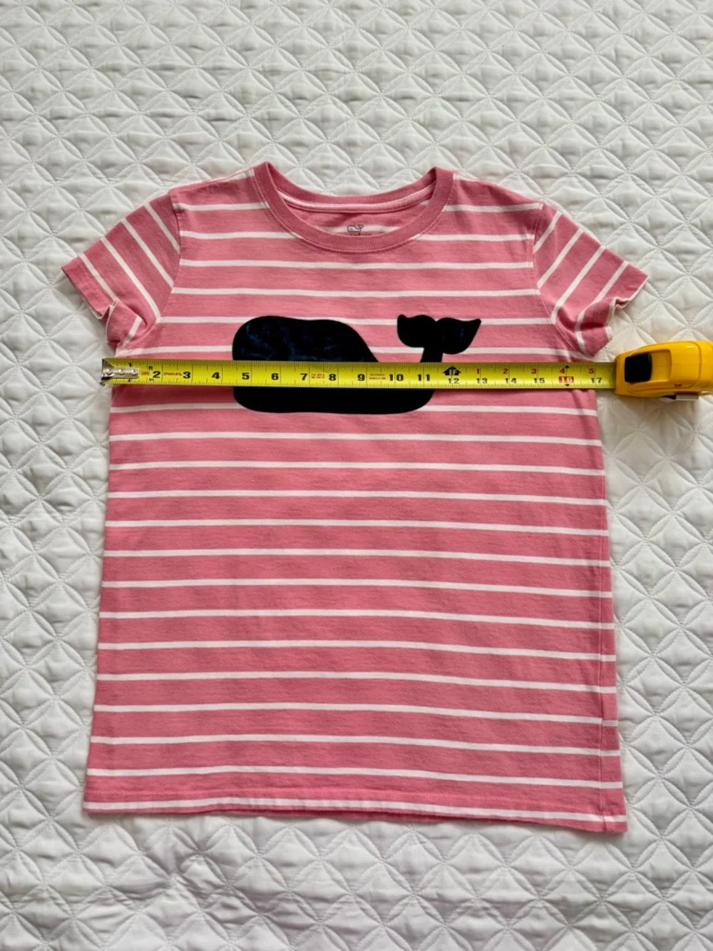 Vineyard Vines Pink White Striped Short Sleeve T-Shirt Navy Velvet Whale Size L